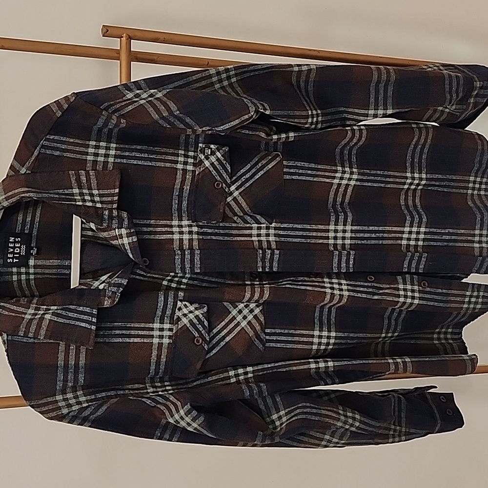 Men's Plaid Shirt - Blue and Brown
